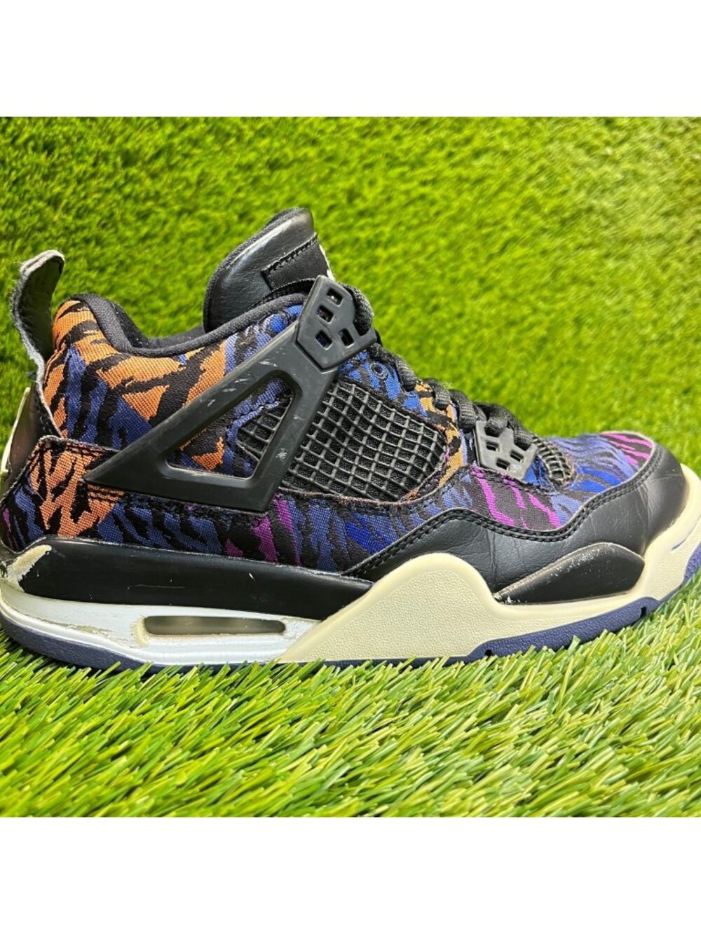 Nike Air Jordan 4 Retro Boys Size 6.5Y Blue Black Athletic Leather Shoes Sneaker